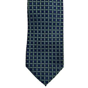 Chaps Men's Silk Tie Navy Blue Green White Geometric Wedding Guest Easter